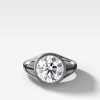 Tapered Bezel Signet Engagement Ring with Round Cut Diamond