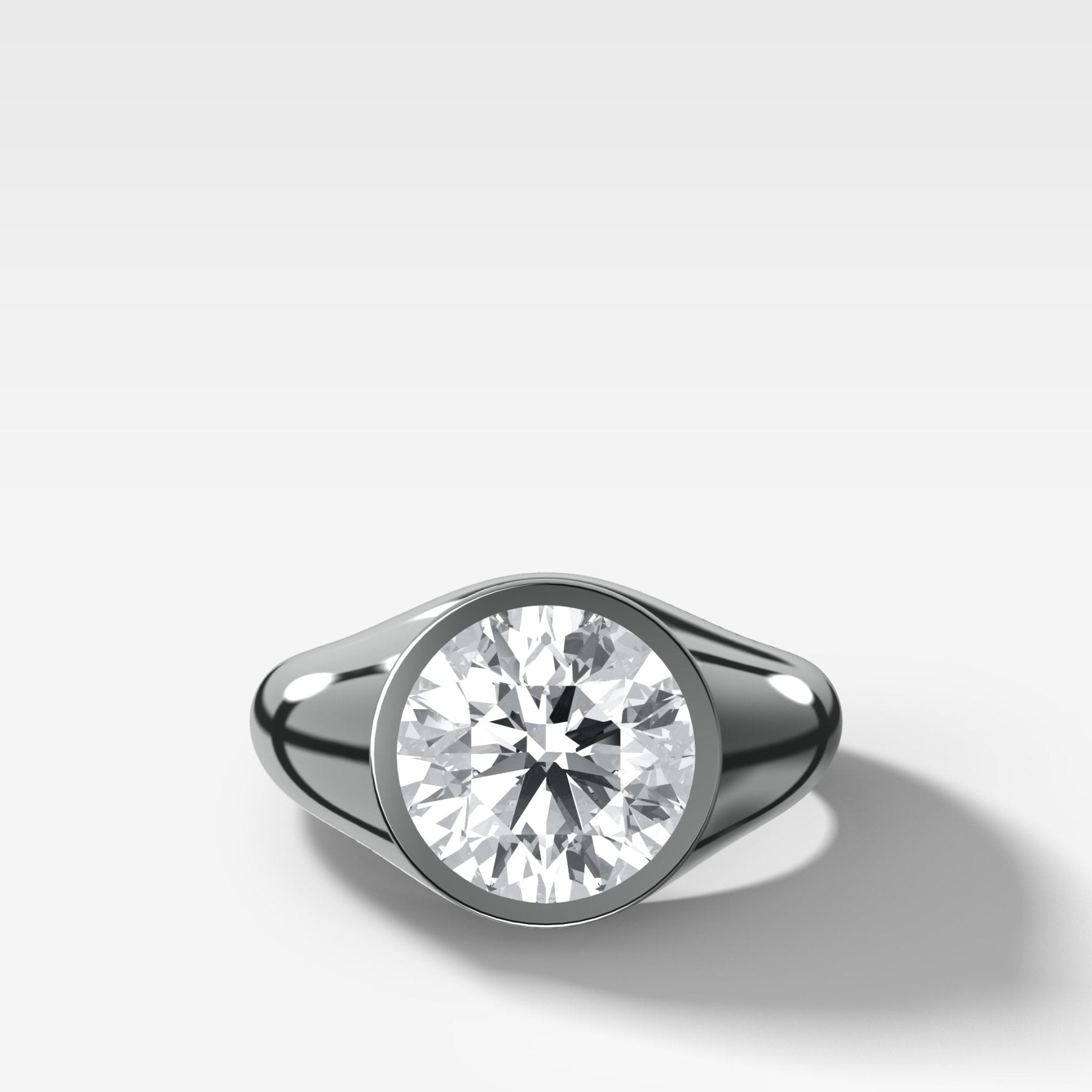 Tapered Bezel Signet Engagement Ring with Round Cut Diamond
