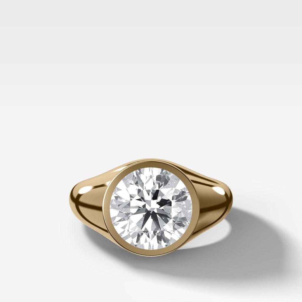 Tapered Bezel Signet Engagement Ring with Round Cut Diamond
