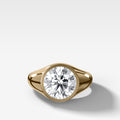 Tapered Bezel Signet Engagement Ring with Round Cut Diamond