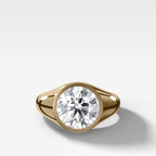 Tapered Bezel Signet Engagement Ring with Round Cut Diamond