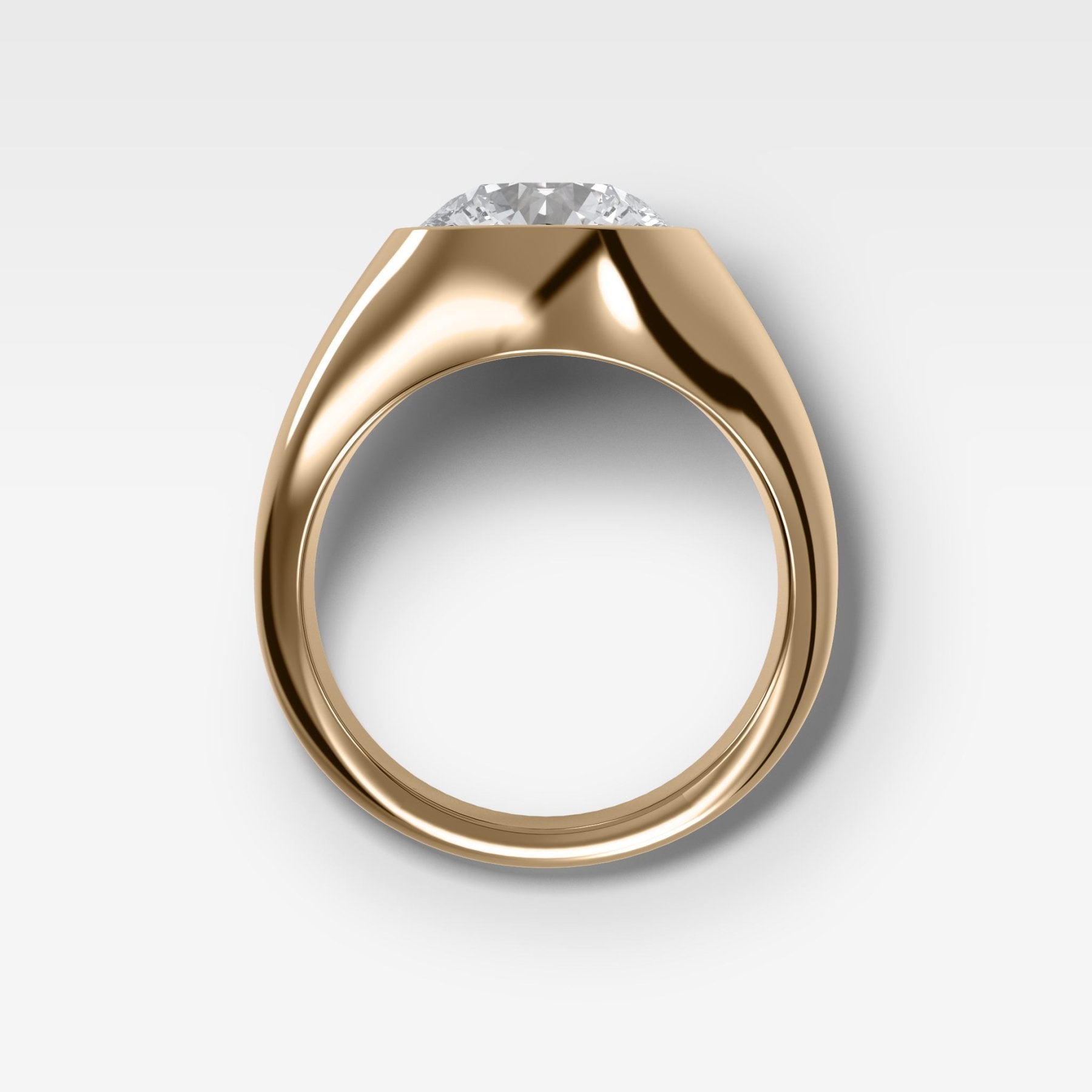 Tapered Bezel Signet Engagement Ring with Round Cut Diamond