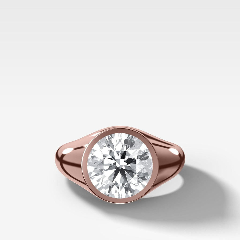Tapered Bezel Signet Engagement Ring with Round Cut Diamond