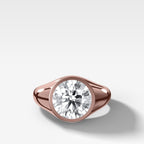 Tapered Bezel Signet Engagement Ring with Round Cut Diamond