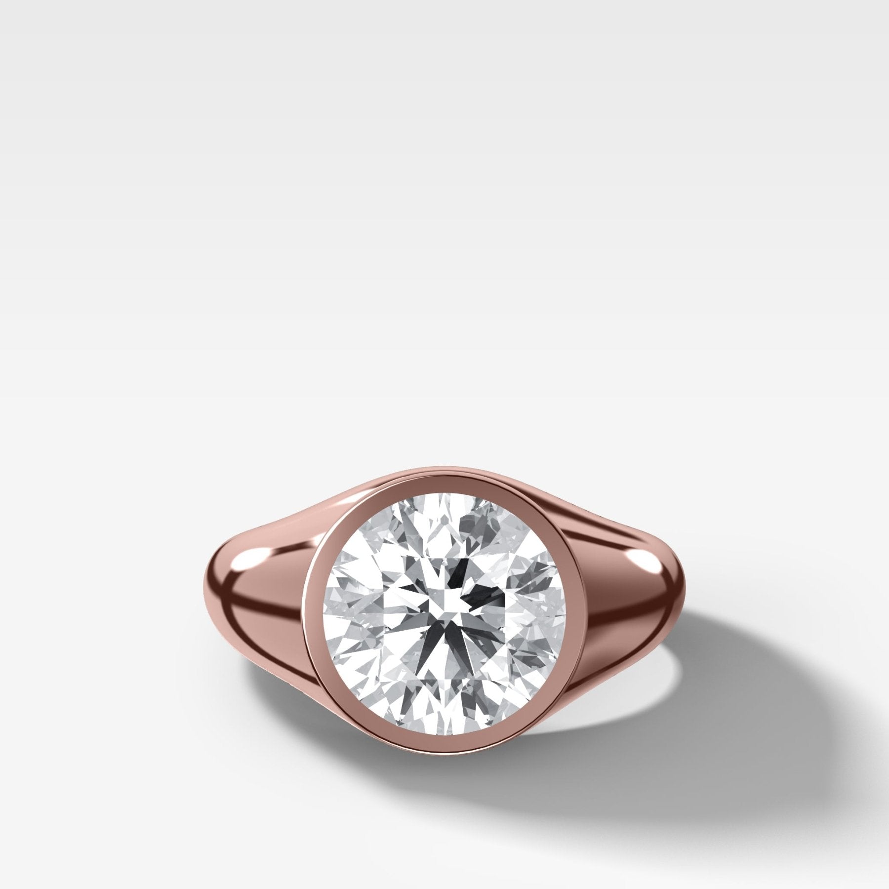 Tapered Bezel Signet Engagement Ring with Round Cut Diamond