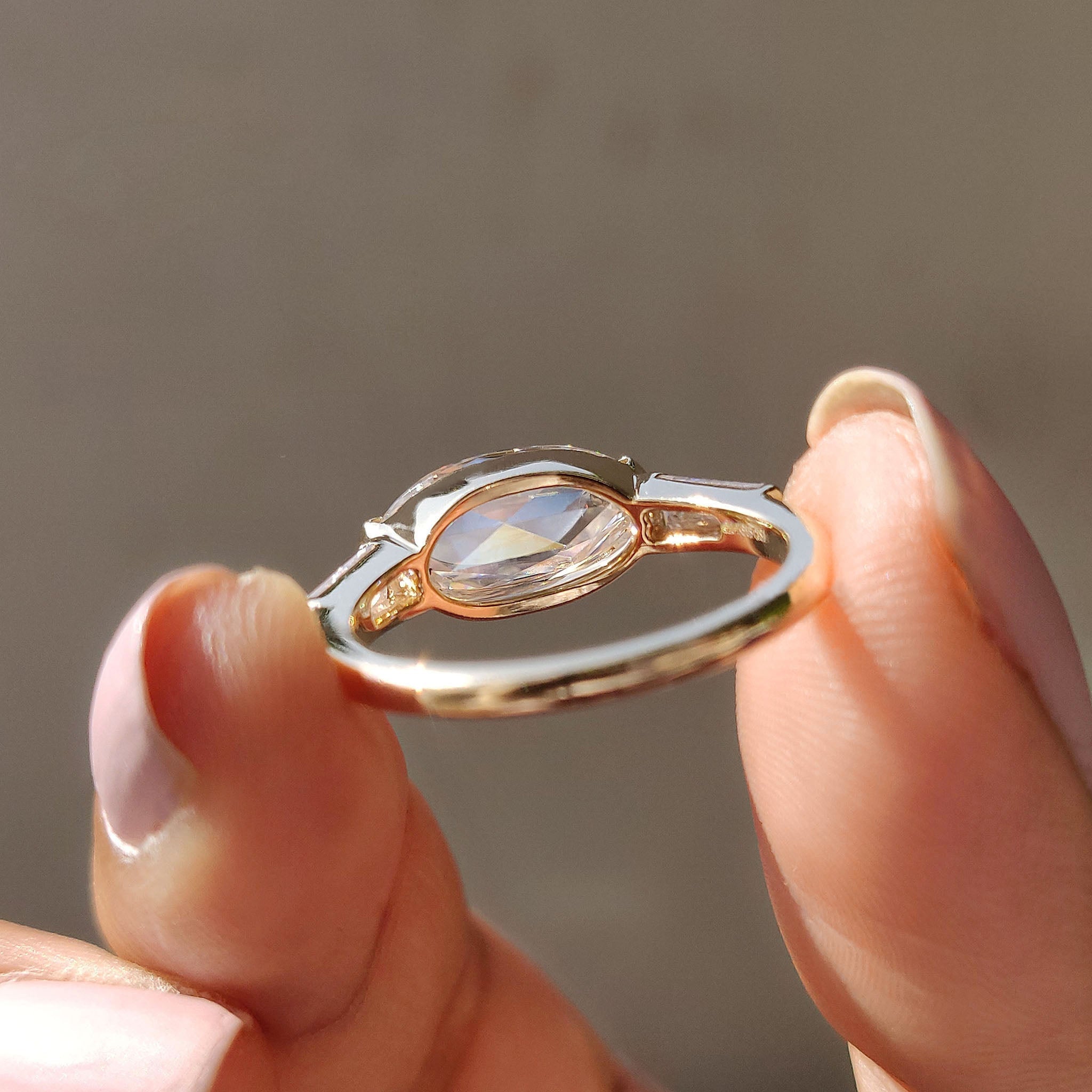 Oval Rose Cut Three Stone Engagement Ring
