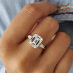 Emerald Cut Moissanite Ring In 3 Stone Style