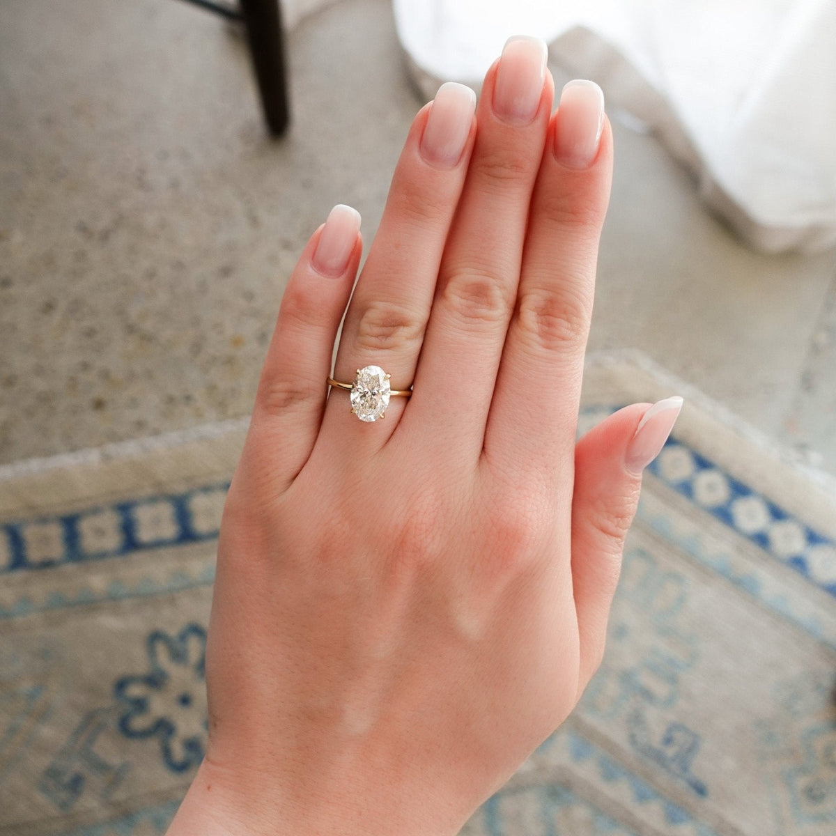 Thin + Simple Engagement Ring with 3.03ct Lab Grown Oval Cut Diamond