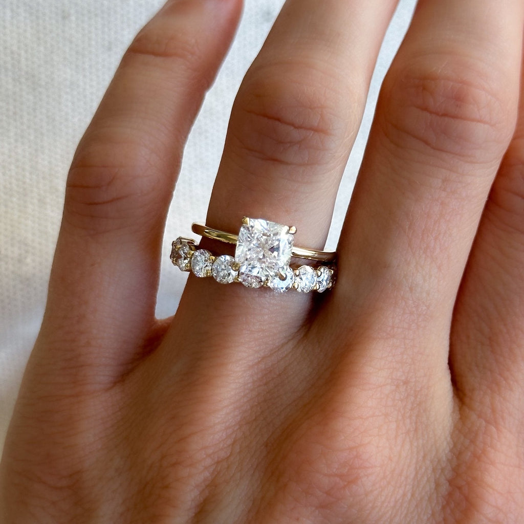 Thin + Simple Solitaire Engagement Ring With Cushion Cut Diamond