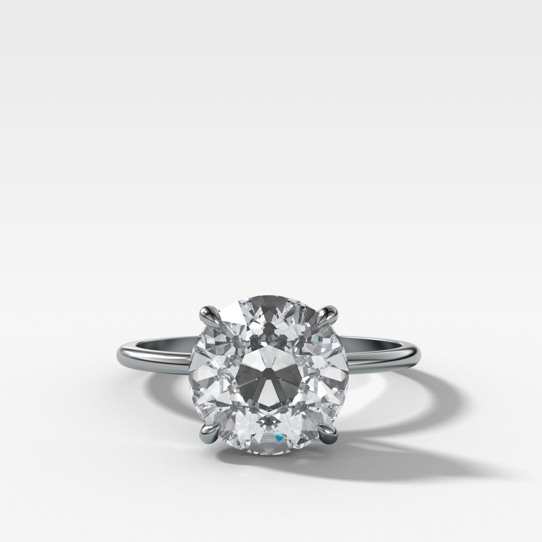 Thin + Simple Solitaire Engagement Ring With Old Euro Cut Diamond