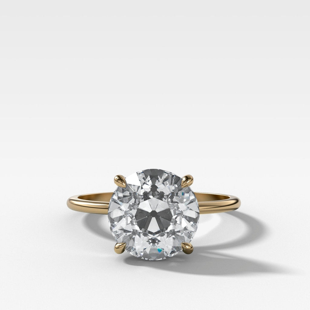 Thin + Simple Solitaire Engagement Ring With Old Euro Cut Diamond