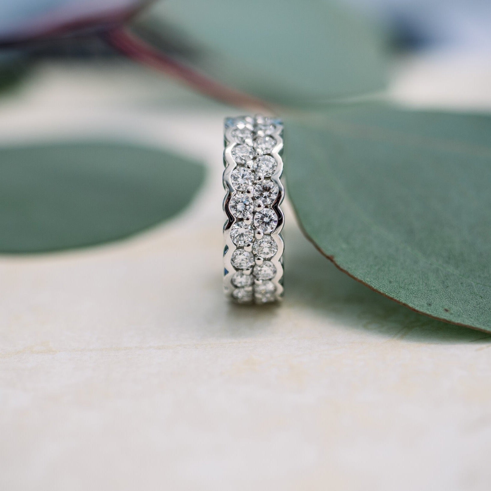 2.0 TCW Round Cut Two Row Setting Moissanite Wedding Band