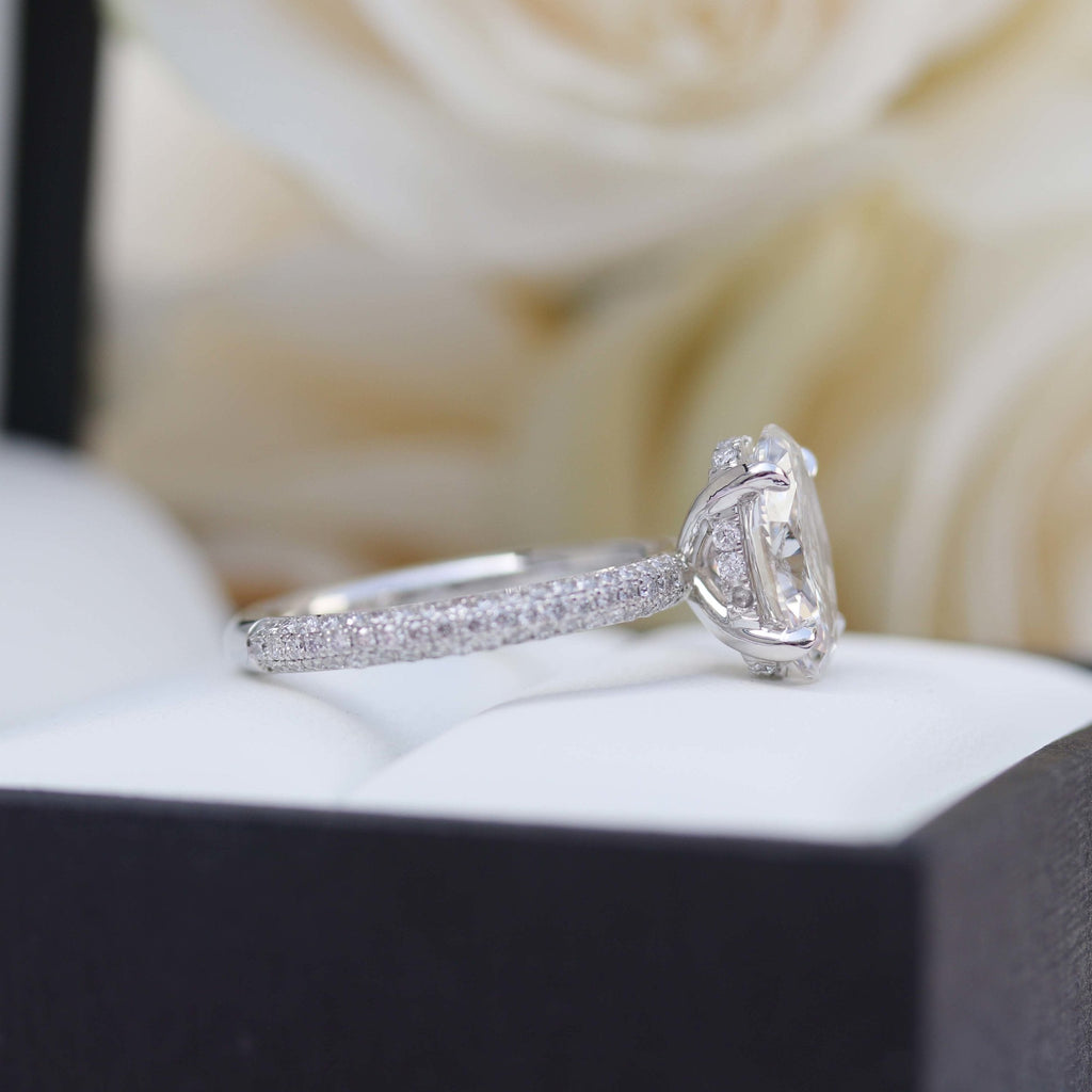 1.50 CT Oval Cut Moissanite Three Side Pave Setting Engagement Ring