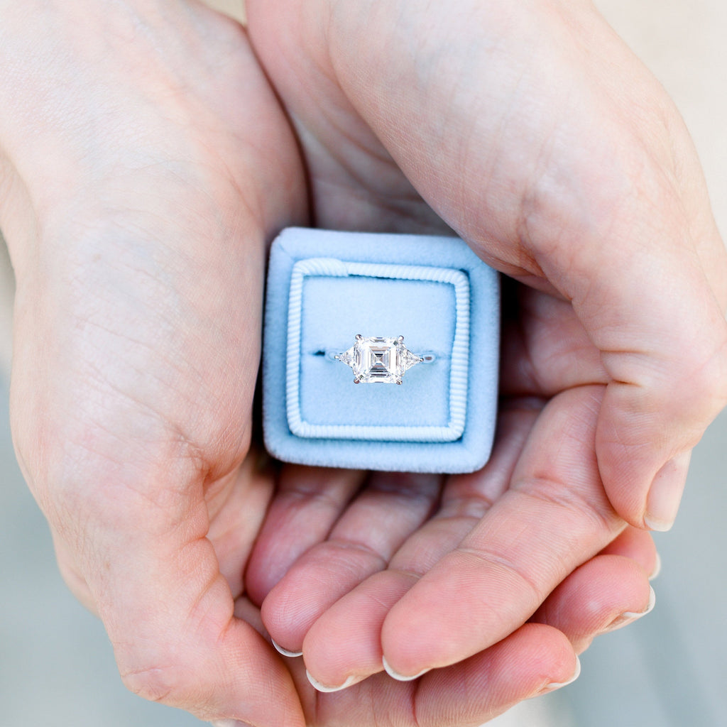 2.0 CT Asscher Cut Moissanite Three Stones Engagement Ring