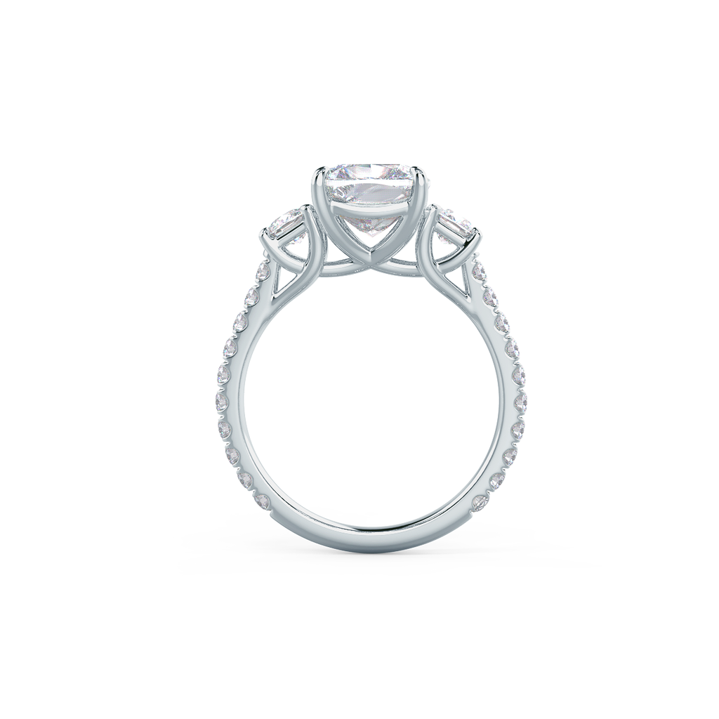 2.50 CT Cushion Moissanite Three Stones Pave Setting Engagement Ring