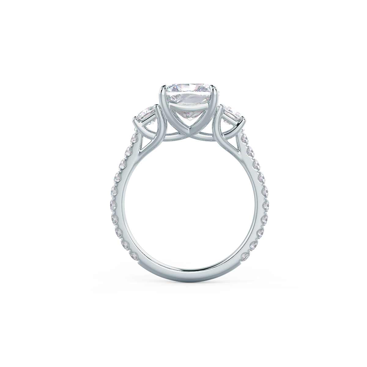 2.50 CT Cushion Moissanite Three Stones Pave Setting Engagement Ring
