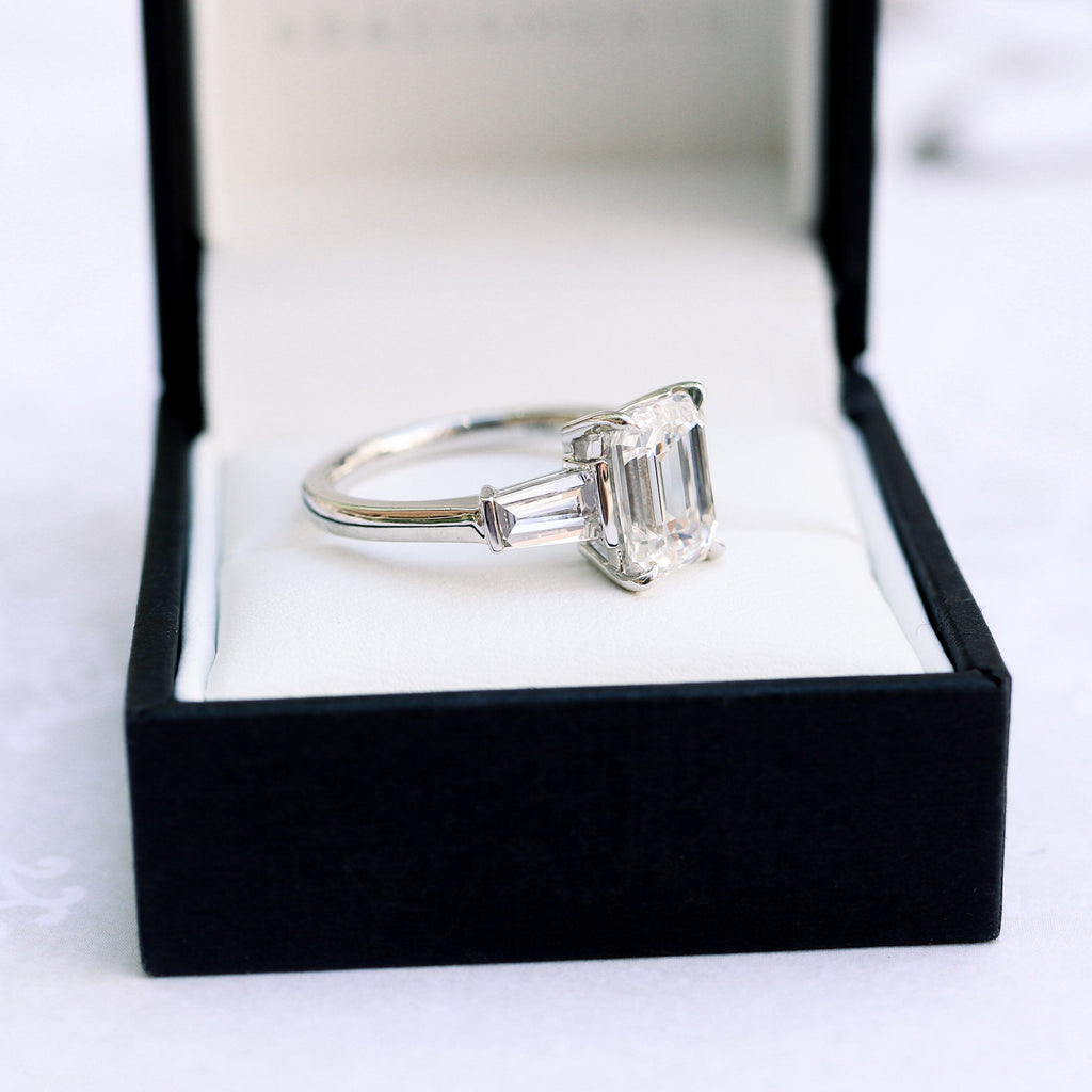 3.0 CT Emerald Cut Moissanite Three Stones Engagement Ring