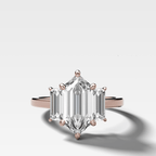 Three Stone Engagement Ring with Baguette Side Stones and Dutch Marquise Cut Diamond
