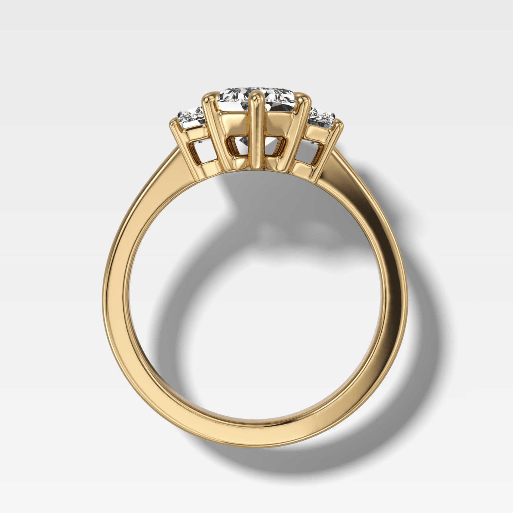 Three Stone Engagement Ring with Baguette Side Stones and Dutch Marquise Cut Diamond