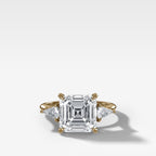 Three Stone Engagement Ring With Kite Side Stones and Asscher Cut Diamond