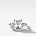 Three Stone Engagement Ring With Kite Side Stones and Elongated Radiant Cut Diamond