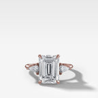 Three Stone Engagement Ring With Kite Side Stones and Emerald Cut Diamond