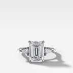 Three Stone Engagement Ring With Kite Side Stones and Emerald Cut Diamond