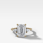 Three Stone Engagement Ring With Kite Side Stones and Emerald Cut Diamond