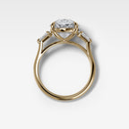 Three Stone Engagement Ring With Kite Side Stones and Old Euro Cut Diamond