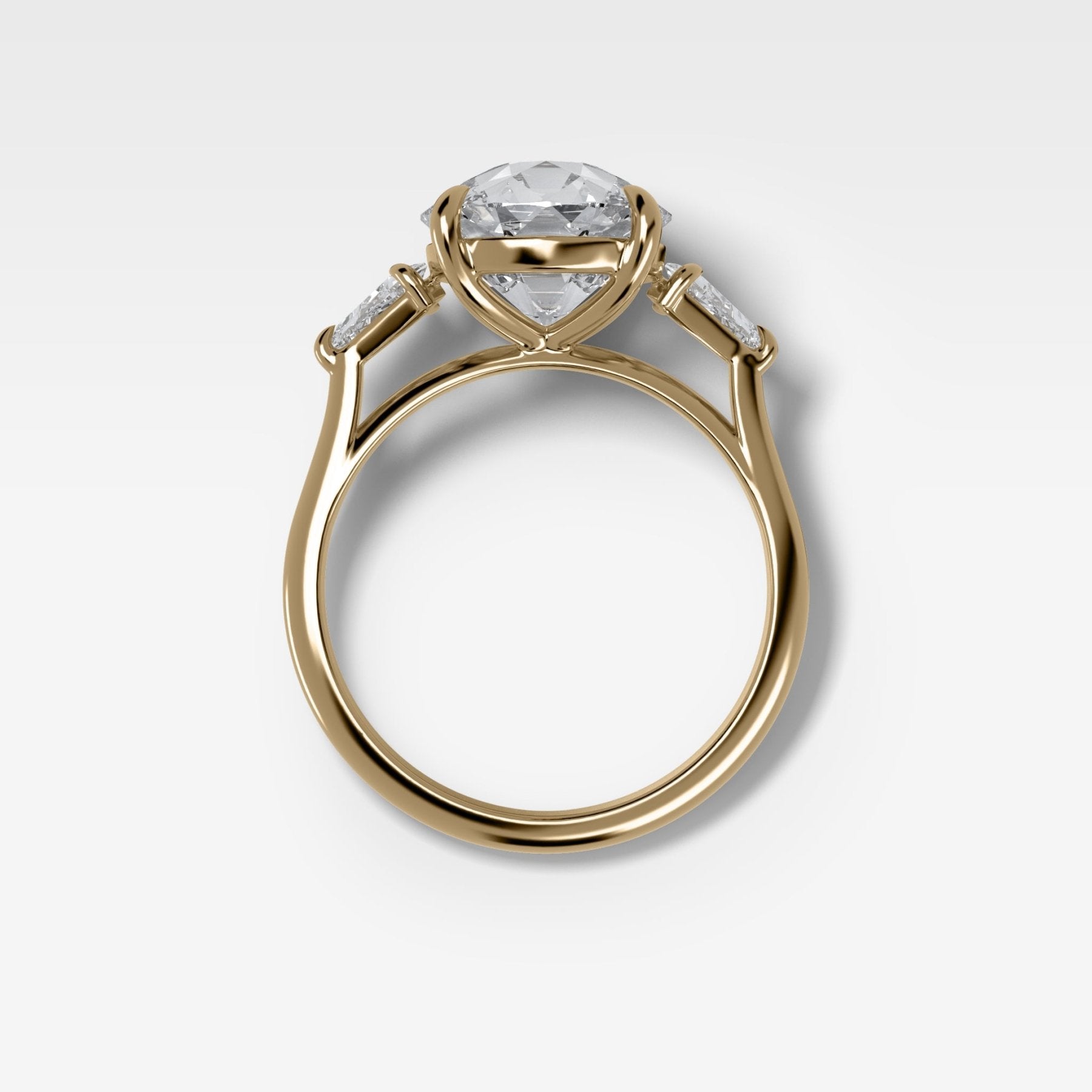 Three Stone Engagement Ring With Kite Side Stones and Old Euro Cut Diamond