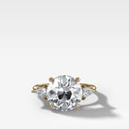 Three Stone Engagement Ring With Kite Side Stones and Old Euro Cut Diamond