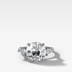 Three Stone Engagement Ring With Kite Side Stones and Old Euro Cut Diamond