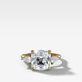 Three Stone Engagement Ring With Kite Side Stones and Old Mine Cut Diamond