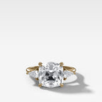 Three Stone Engagement Ring With Kite Side Stones and Old Mine Cut Diamond
