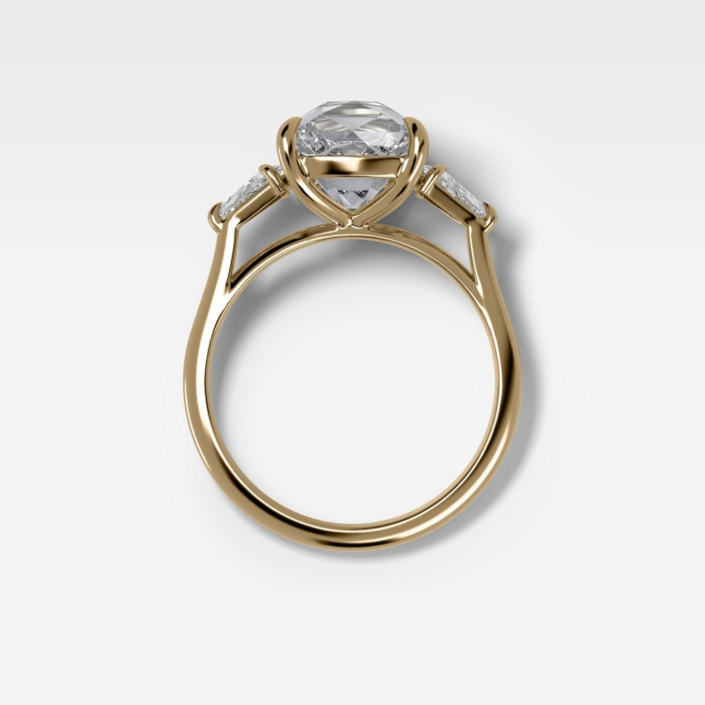 Three Stone Engagement Ring With Kite Side Stones and Old Mine Cut Diamond