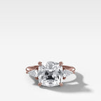 Three Stone Engagement Ring With Kite Side Stones and Old Mine Cut Diamond