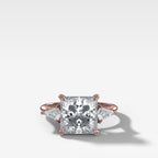 Three Stone Engagement Ring With Kite Side Stones and Princess Cut Diamond