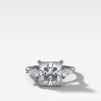 Three Stone Engagement Ring With Kite Side Stones and Princess Cut Diamond