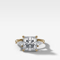 Three Stone Engagement Ring With Kite Side Stones and Princess Cut Diamond