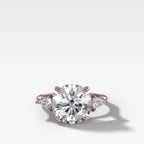 Three Stone Engagement Ring With Kite Side Stones and Round Cut Diamond