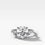 Three Stone Engagement Ring With Kite Side Stones and Round Cut Diamond