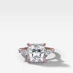Three Stone Engagement Ring With Kite Side Stones and Square Radiant Cut Diamond