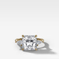 Three Stone Engagement Ring With Kite Side Stones and Square Radiant Cut Diamond