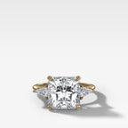 Three Stone Engagement Ring With Kite Side Stones and Square Radiant Cut Diamond