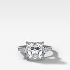 Three Stone Engagement Ring With Kite Side Stones and Square Radiant Cut Diamond