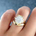 Three Stone Half Bezel Engagement Ring with Mini Baguette Side Stones and Emerald Cut Diamond No.1