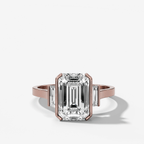 Three Stone Half Bezel Engagement Ring with Mini Baguette Side Stones and Emerald Cut Diamond No.2