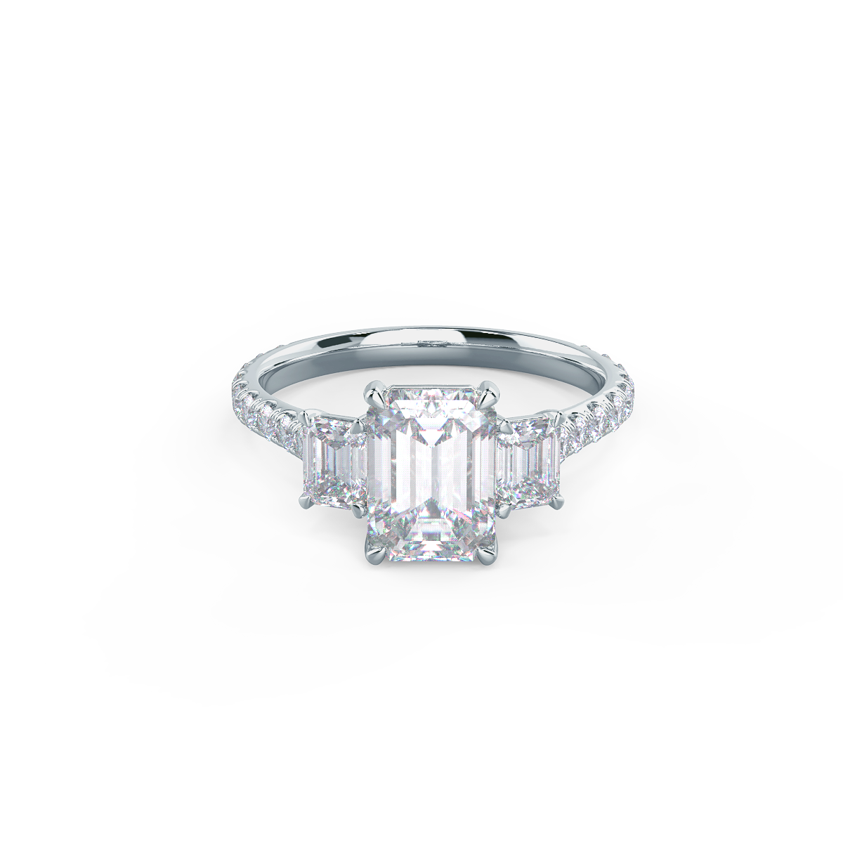 2.75 CT Emerald Moissanite Three Stones Pave Setting Engagement Ring