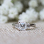 1.0 CT Asscher & Emerald Three Stone Moissanite Engagement Ring