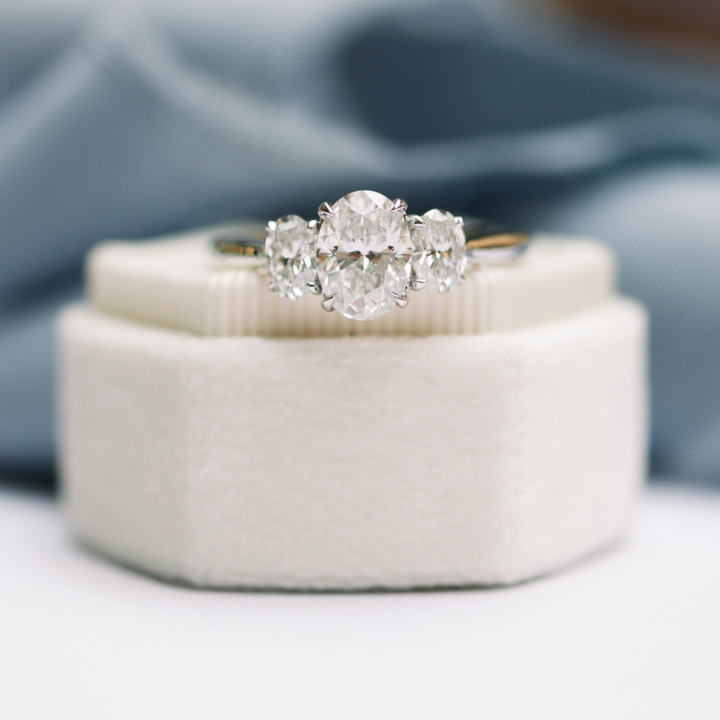 1.50 CT Oval Cut Moissanite Three Stones Engagement Ring